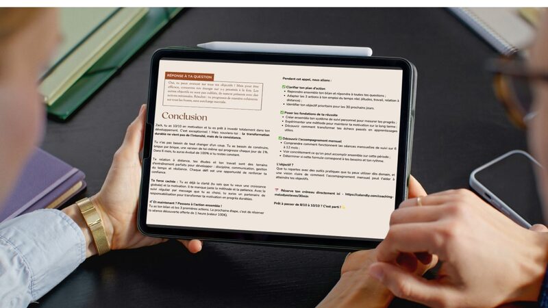 Lecture du bilan personnalisé sur tablette